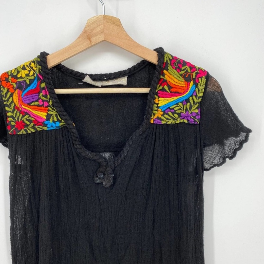 Jen’s Pirate Booty Gauzy Mexican Embroidered Flutter Sleeve Tunic Top